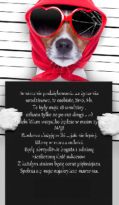 Piesek w okularach z podziękowaniami za życzenia urodzinowe